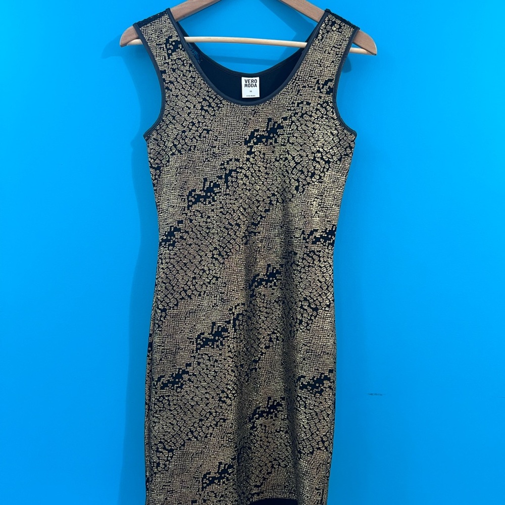 Vero Moda Black and Gold Patterned Mini Dress